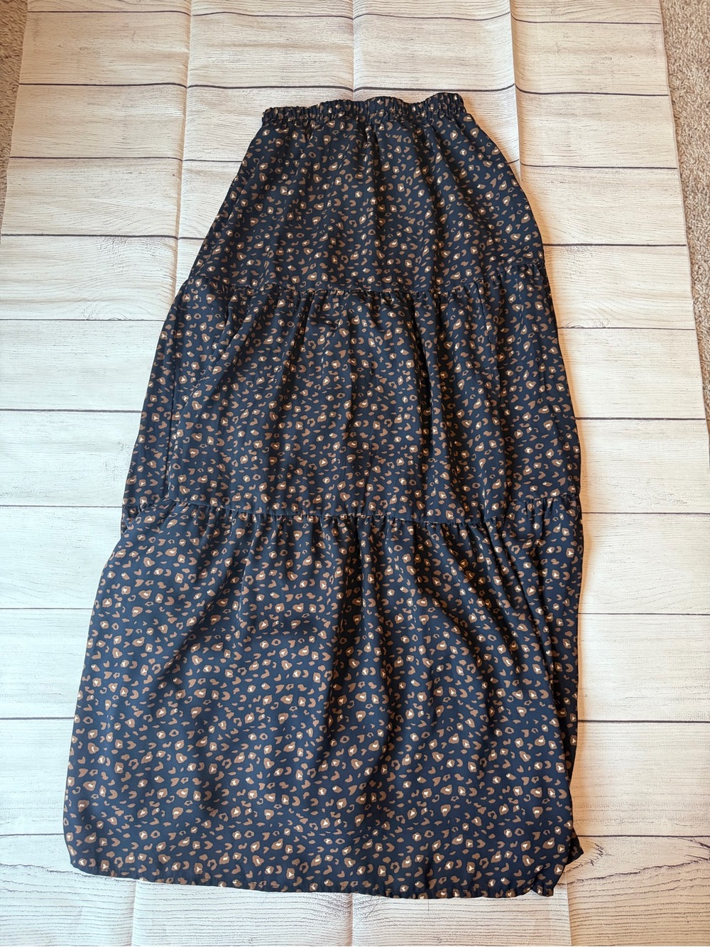 Women's Blue and Brown Tiered Animal Print Maxi Skirt